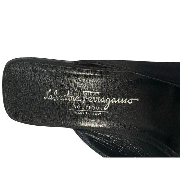 Salvatore Ferragomo made in Italy boutique black fabric open toe slides - Picture 3 of 11